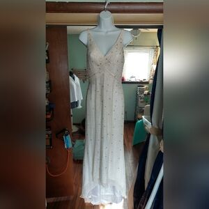 Vintage Alyce Designs Beaded Low Back Formal Gown With A High Low Hem And Train